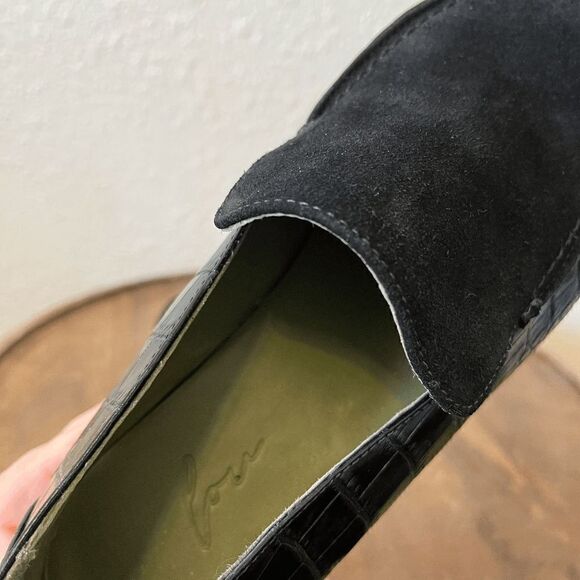Lou Black Crocodile Embossed Leather Calf Suede Frankie Loafers Women's Size 8 - Picture 9 of 10